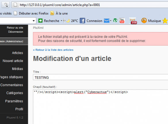 PluXml xssed 1